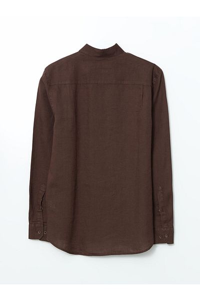 LC Waikiki Southblue Brown Regular Fit Long Sleeve Linen Men's Shirt