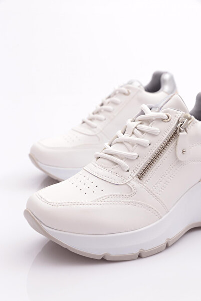 DGN 62159 White Women's Sneakers - Thick Sole and Zipper