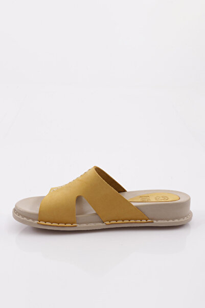 DGN P33 Γυναικείες παντόφλες από γνήσιο δέρμα Nubuck Yellow Nubuck