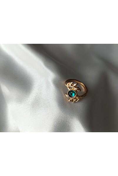 MODA Zümrüt Taşlı Gold Yuvarlak Vintage Yüzük