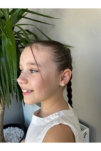 LITTLELUXE Cupcake Gümüş Çocuk Küpe, 925 Ayar Gümüş Kız Çocuk Küpe, Çocuk Gümüş Küpe