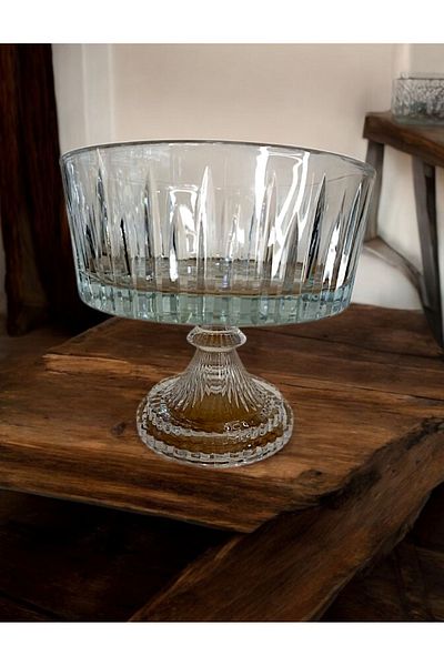 AYZ HOME Cut Crystal Glass Pedestal Salad Presentation Bowl 19 cm