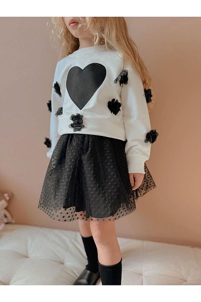 patriko tekstil Girl's Tutu Skirt Heart Detailed Bottom Top Suit