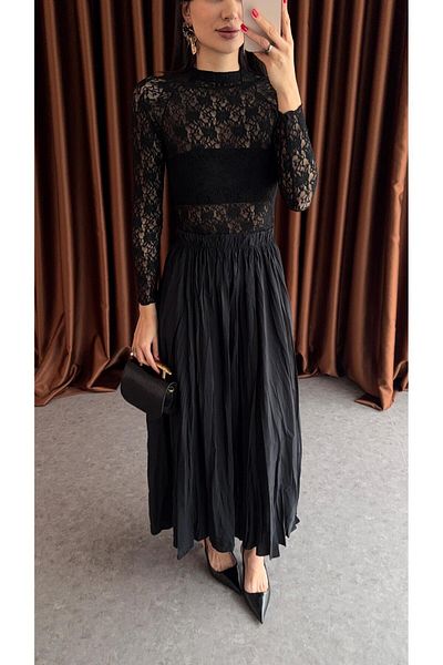 HAZELANNA Crocheted Black Skirt