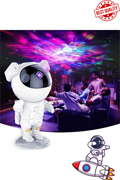 Laraheiser Premium Astronot Bluetooth Hoparlör Galaxy Bulutsu Tavan Gökyüzü Projektör Gece Lambası 360° Derece