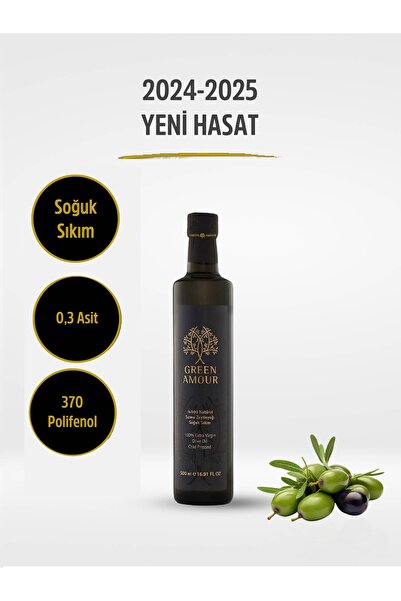 Green Amour 0,3 Asit , Yeni Hasat ,370 Polifenol Soğuk Sıkım Natürel Sızma Ze...