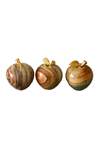 Tiny Size 3-Piece Onyx Apple Trinket Set – Handmade Natural Stone Decorative Apple Figures (4 cm)