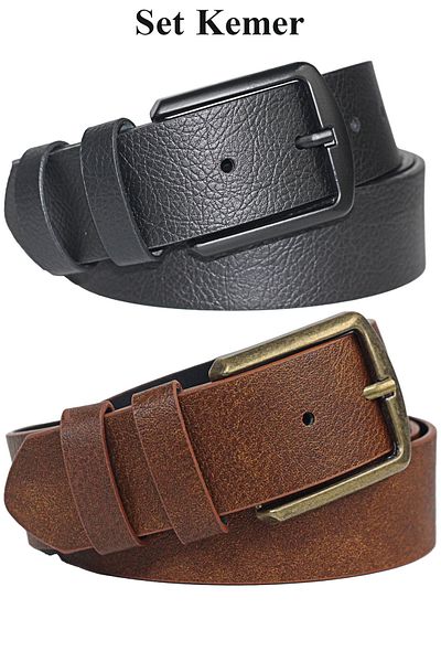 Arkem Men's Belt, Set of 2, Black, Tan, Belt, Daily Use. 4 Cm, Belt