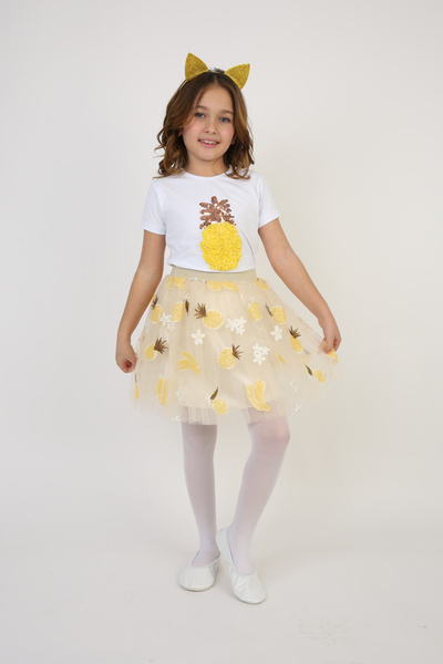 Dıgıl Kids Fusta cu model de fructe galbene Tricou ananas Set de sus și de jo...