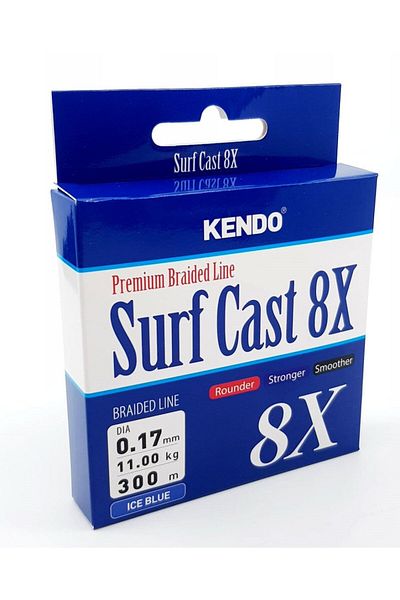 Kendo Влакна Surf Cast 8x Fighting 300 Mt Örgü Ip (ледено синьо) 0,10 мм