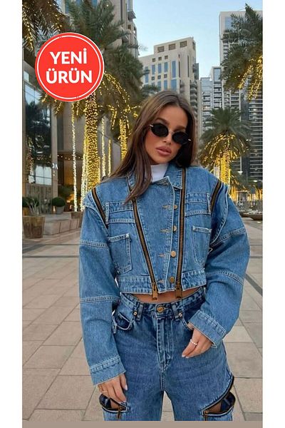 Perryes Jachetă/vestă model denim cu mânecă detașabilă cu fermoar