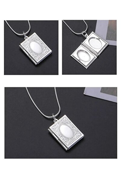 Herşey Nota Kitap Şekli 316L Çelik Gümüş Renk Zincir İçi Açılır Kapaklı Fotoğ...