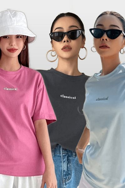 Moda Glo Унисекс класическа тениска с принт от 3 бр. Бебешка тениска в синьо-пушено-розово