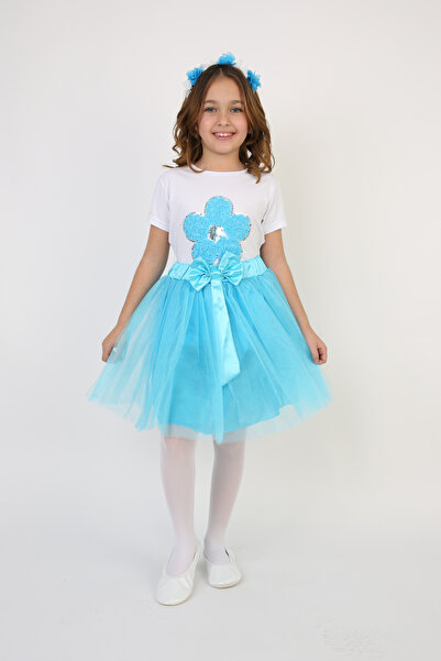 Dıgıl Kids Комплект от тюркоазена тютюнева пола, тениска с флорален принт, мо...