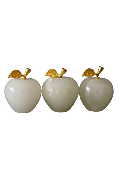 Tiny Size 3-Piece White Onyx Apple Trinket Set 1.5 Inch – Handmade Natural Stone Decorative Apple Figures