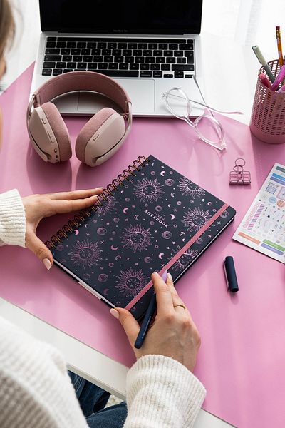 PAPERORA 17X24 Spiral Elastic Hard Cover Striped Notepad Purple Galaxy