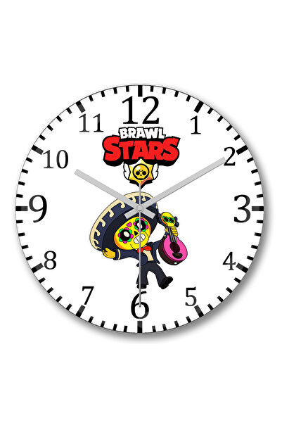 BASKI DÜNYASI ساعة حائط Brawl Stars Serenader Poco من الزجاج الحقيقي المنحني