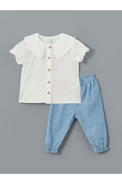 LC Waikiki Crew Neck Baby Girl Basic Blouse and Pants 2-Piece