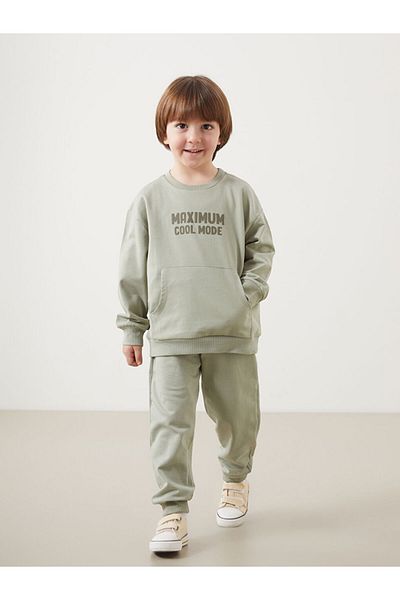 LC Waikiki Lcw Crew Neck Printed Boys Sweatshirt and Sweatpants Bottom 2'Li
