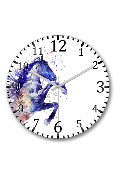 BASKI DÜNYASI ساعة حائط الحصان من الزجاج الحقيقي المنحني