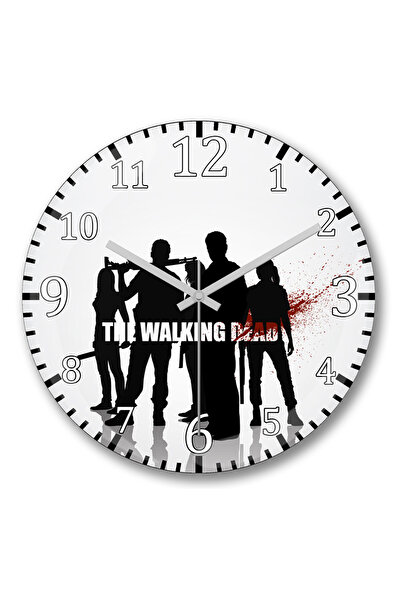 BASKI DÜNYASI Ceas de perete alb-negru The Walking Dead din sticlă autentică ...