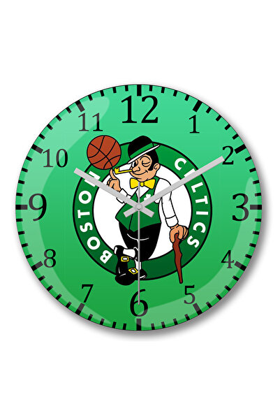 BASKI DÜNYASI ساعة حائط بوسطن سيلتيكس NBA من الزجاج الحقيقي المنحني