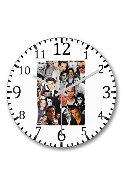 BASKI DÜNYASI ساعة حائط جوني ديب كولاج من الزجاج الحقيقي المنحني