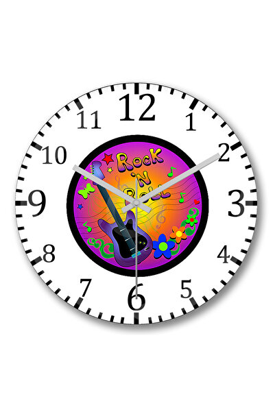 BASKI DÜNYASI ساعة حائط ملونة من Rock'n Roll من الزجاج الحقيقي المنحني