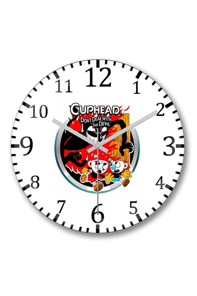 BASKI DÜNYASI Cuphead لا تتعامل مع ساعة الحائط الشيطانية المنحنية من الزجاج الحقيقي