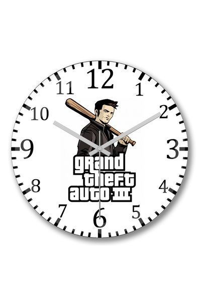 BASKI DÜNYASI ساعة حائط Gta III من الزجاج الحقيقي المنحني