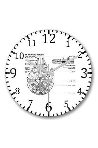BASKI DÜNYASI ساعة حائط ستار وورز ميلينيوم فالكون من الزجاج الحقيقي المنحني