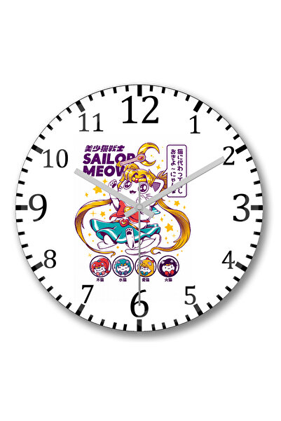 BASKI DÜNYASI Ceas de perete Sailor Meow din sticlă autentică bombată