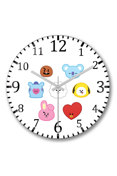 BASKI DÜNYASI ساعة حائط بشخصيات Bts BT21 من الزجاج الحقيقي المنحني
