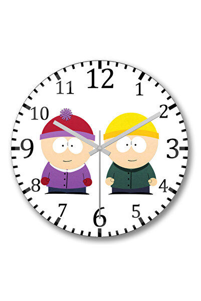 BASKI DÜNYASI ساعة حائط ساوث بارك إريك كارتمان من الزجاج الحقيقي المنحني