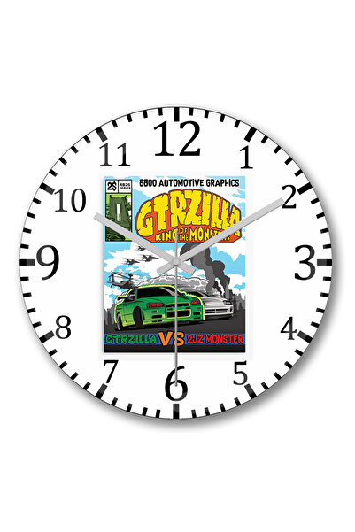 BASKI DÜNYASI ساعة حائط Gtrzilla R34 من الزجاج الحقيقي المنحني