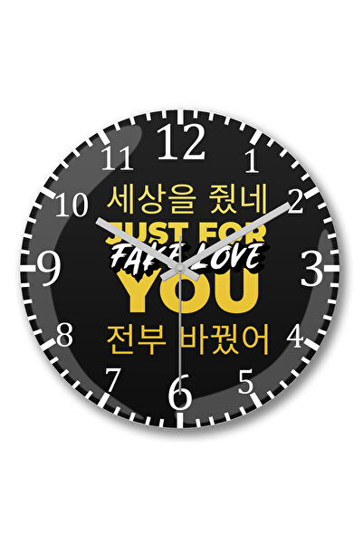 BASKI DÜNYASI Ceas de perete cu tipografie Bts Fake Love din sticlă autentică