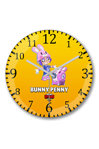 BASKI DÜNYASI ساعة حائط Brawl Stars Bunny Penny من الزجاج الحقيقي المنحني