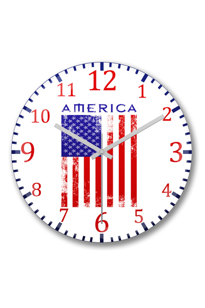 BASKI DÜNYASI ساعة حائط بعلم أمريكا من الزجاج الحقيقي المنحني
