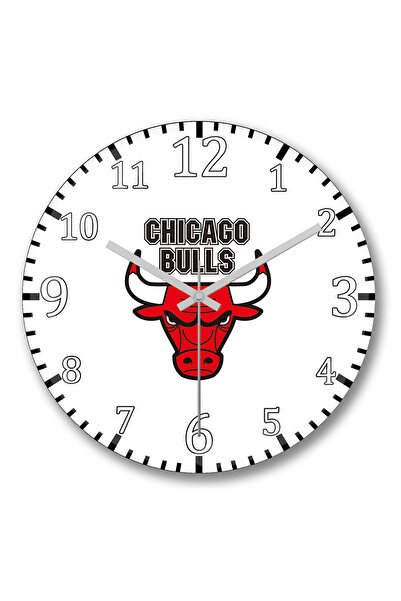 BASKI DÜNYASI ساعة حائط شيكاغو بولز كلون بول من الزجاج الحقيقي المنحني
