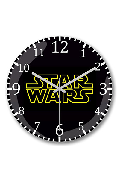 BASKI DÜNYASI Ceas de perete cu fundal negru cu logo-ul Star Wars, din sticlă...