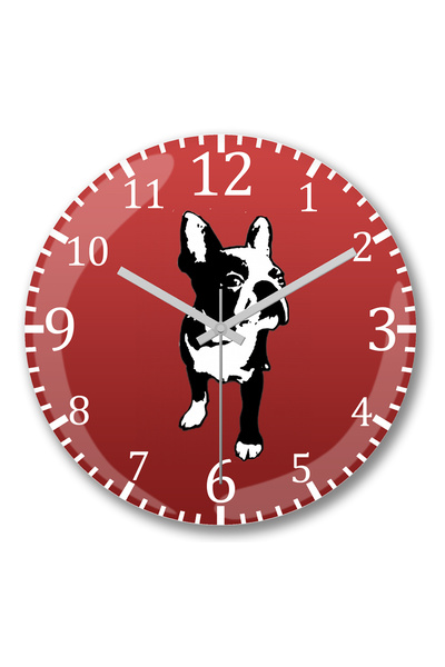 BASKI DÜNYASI Ceas de perete Bull Frances Pug Dog din sticlă autentică bombată