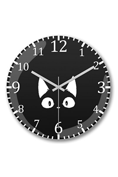 BASKI DÜNYASI ساعة حائط على شكل قطة بيضاء وسوداء وقبيحة من الزجاج الحقيقي