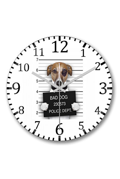 BASKI DÜNYASI ساعة حائط على شكل كلب الصلصال من الزجاج الحقيقي المنحني