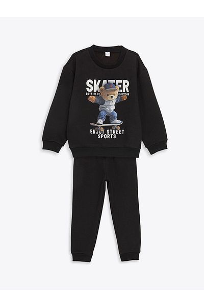 LC Waikiki Lcw Printed Boys Sweatshirt and Sweatpants Bottom 2'Li