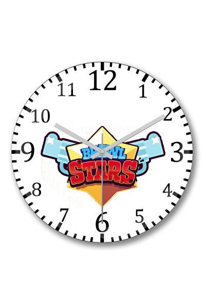 BASKI DÜNYASI ساعة حائط بشعار Brawl Stars من الزجاج الحقيقي المنحني