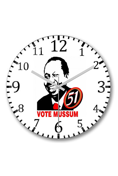 BASKI DÜNYASI ساعة حائط Vote Mussum من الزجاج الحقيقي المنحني