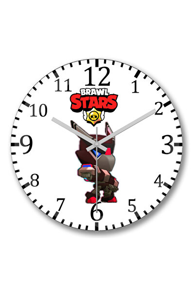 BASKI DÜNYASI ساعة حائط Brawl Stars Dark Mecha Crow من الزجاج الحقيقي المنحني