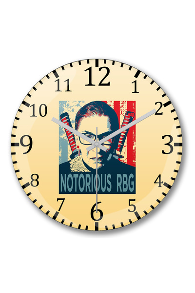 BASKI DÜNYASI ساعة حائط بروفة RBG للقاضي في المحكمة العليا الأمريكية من الزجاج الحقيقي
