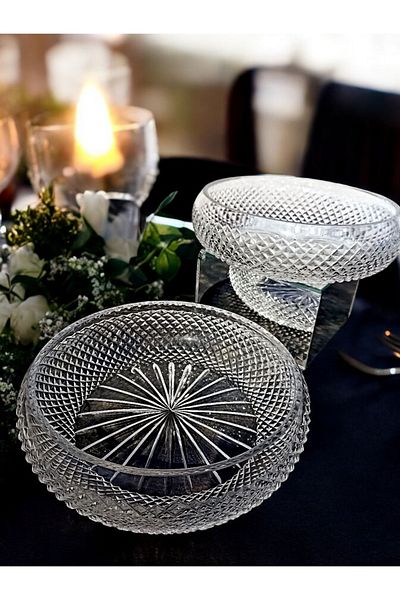 AYZ HOME Set of 2 Cut Crystal Glass Salad Presentation Bowl 22 cm