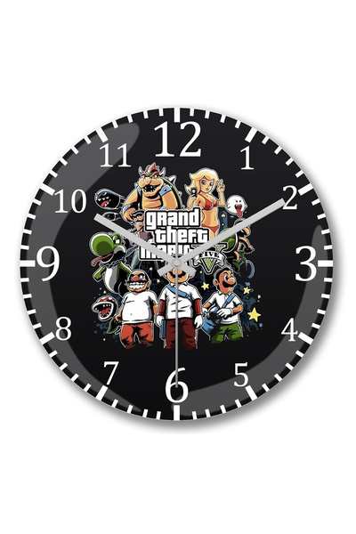 BASKI DÜNYASI ساعة حائط جراند ثيفت ماريو من الزجاج الحقيقي المنحني